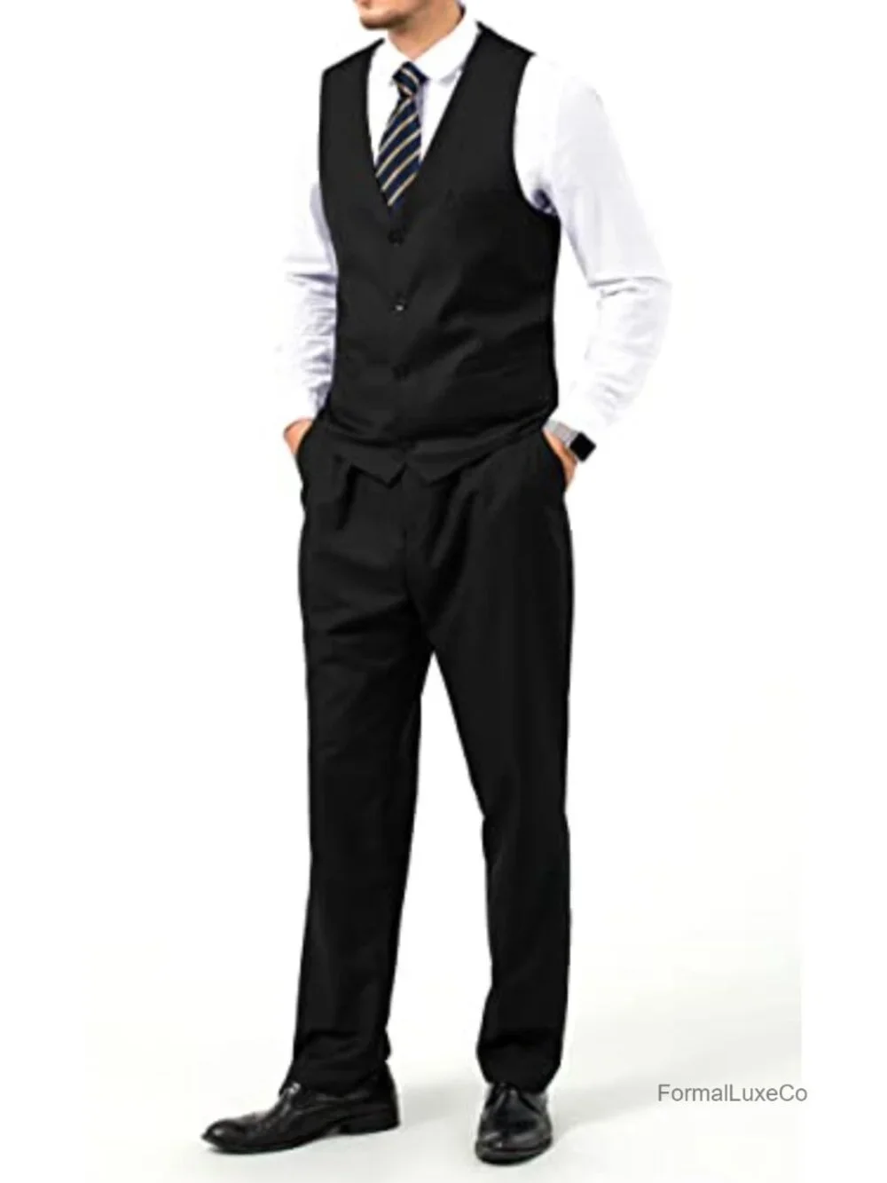 Men's 3 Piece Slim Fit Suit Set with Vest Pants and Tie, Formal Wedding Prom